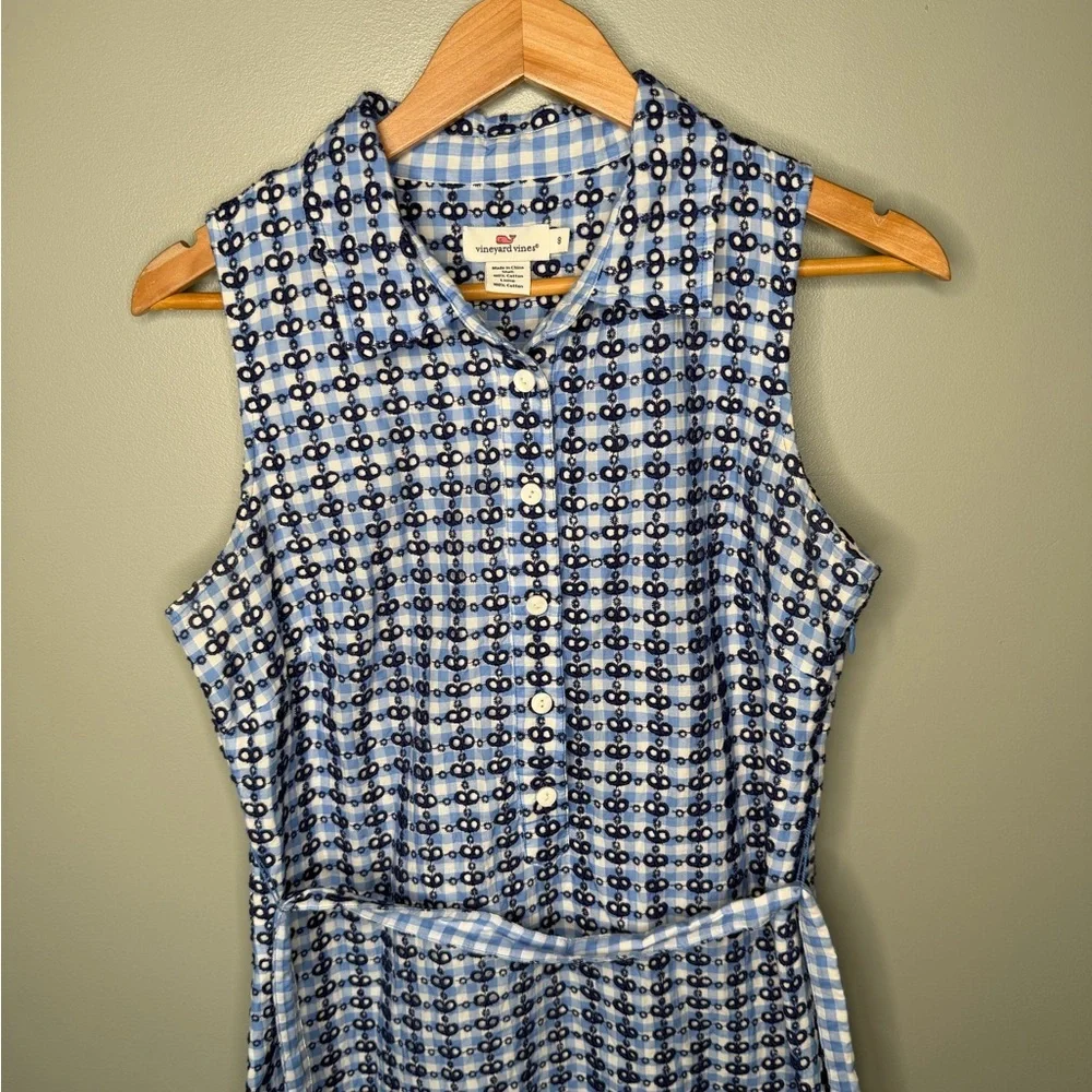 Vineyard Vines Eyelet Gingham Belted Mini Dress - Picture 4 of 11